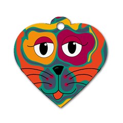 Colorful Cat 2  Dog Tag Heart (two Sides) by Valentinaart