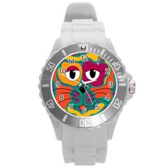 Colorful Cat 2  Round Plastic Sport Watch (l) by Valentinaart