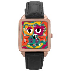 Colorful Cat 2  Rose Gold Leather Watch  by Valentinaart