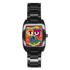 Colorful Cat 2  Stainless Steel Barrel Watch by Valentinaart
