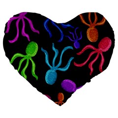 Colorful Octopuses Pattern Large 19  Premium Heart Shape Cushions by Valentinaart