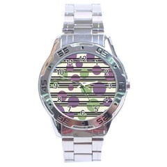Purple And Green Elegant Pattern Stainless Steel Analogue Watch