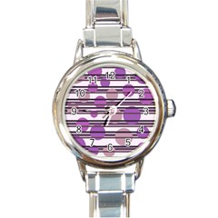 Purple Simple Pattern Round Italian Charm Watch by Valentinaart