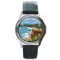 Aerial Seascape Scene Pipa Brazil Round Metal Watch by dflcprints