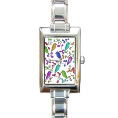 Birds And Flowers Rectangle Italian Charm Watch