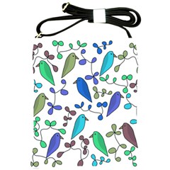 Birds And Flowers - Blue Shoulder Sling Bags by Valentinaart