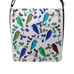 Birds And Flowers - Blue Flap Messenger Bag (l)  by Valentinaart