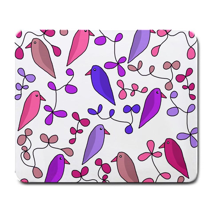 Flowers and birds pink Large Mousepads