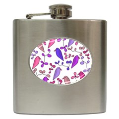 Flowers And Birds Pink Hip Flask (6 Oz)