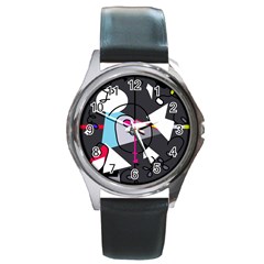 Abstract Bird Round Metal Watch