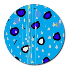 Rainy Day - Blue Round Mousepads by Moma