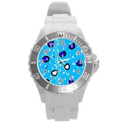 Rainy Day - Blue Round Plastic Sport Watch (l) by Moma