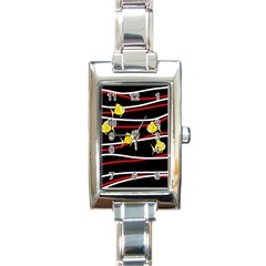 Five Yellow Fish Rectangle Italian Charm Watch by Valentinaart