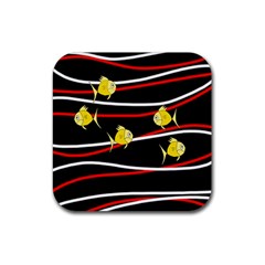 Five Yellow Fish Rubber Coaster (square)  by Valentinaart