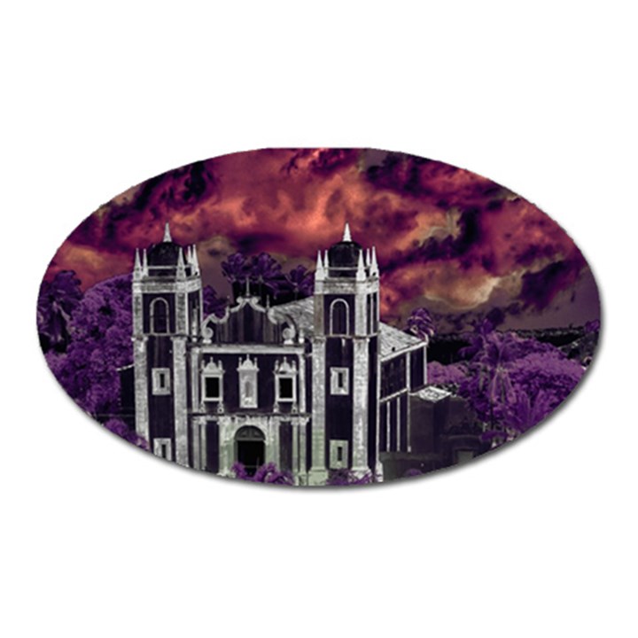 Fantasy Tropical Cityscape Aerial View Oval Magnet