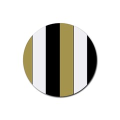 Black Brown Gold White Stripes Elegant Festive Stripe Pattern Rubber Round Coaster (4 Pack)  by yoursparklingshop