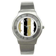 Black Brown Gold White Stripes Elegant Festive Stripe Pattern Stainless Steel Watch by yoursparklingshop