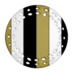 Black Brown Gold White Stripes Elegant Festive Stripe Pattern Ornament (Round Filigree)  Front