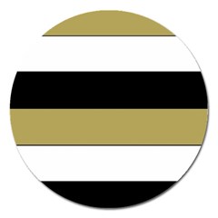 Black Brown Gold White Horizontal Stripes Elegant 8000 Sv Festive Stripe Magnet 5  (round) by yoursparklingshop