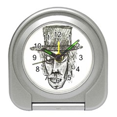 Man With Hat Head Pencil Drawing Illustration Travel Alarm Clocks by dflcprints