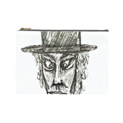 Man With Hat Head Pencil Drawing Illustration Cosmetic Bag (large)  by dflcprints