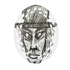 Man With Hat Head Pencil Drawing Illustration Oval Filigree Ornament (2-side)  by dflcprints