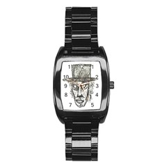 Man With Hat Head Pencil Drawing Illustration Stainless Steel Barrel Watch by dflcprints