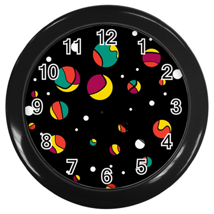 Colorful dots Wall Clocks (Black)