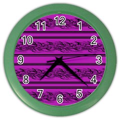 Magenta Barbwire Color Wall Clocks by Valentinaart