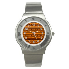 Orange Barbwire Pattern Stainless Steel Watch by Valentinaart