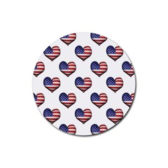 Usa Grunge Heart Shaped Flag Pattern Rubber Round Coaster (4 Pack)  by dflcprints
