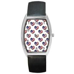 Usa Grunge Heart Shaped Flag Pattern Barrel Style Metal Watch by dflcprints