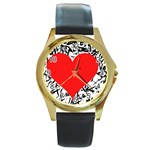 Red Valentine 2 Round Gold Metal Watch Front