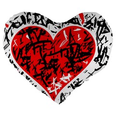 Red Hart - Graffiti Style Large 19  Premium Flano Heart Shape Cushions by Valentinaart