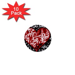 Red Graffiti Style Hart  1  Mini Buttons (10 Pack)  by Valentinaart