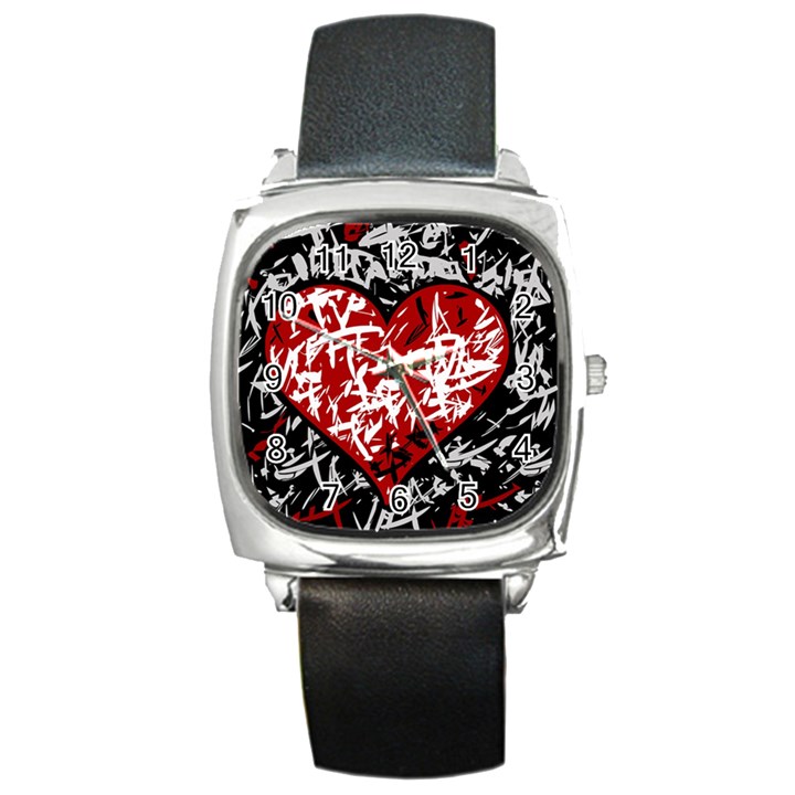 Red graffiti style hart  Square Metal Watch