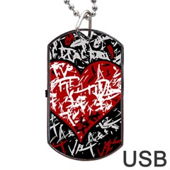 Red Graffiti Style Hart  Dog Tag Usb Flash (one Side) by Valentinaart