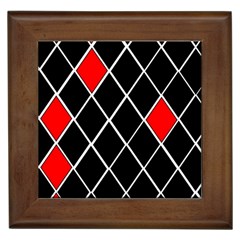 Elegant Black And White Red Diamonds Pattern Framed Tiles by yoursparklingshop