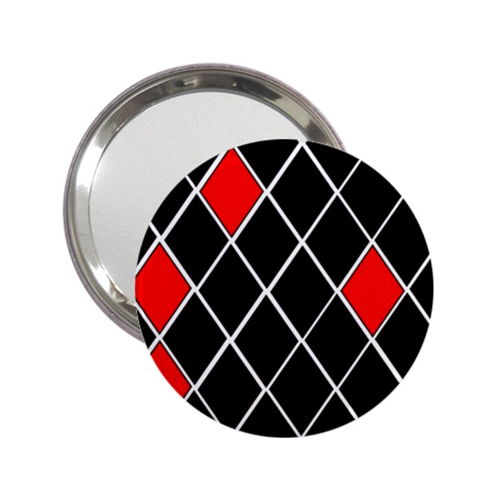 Elegant Black And White Red Diamonds Pattern 2.25  Handbag Mirrors