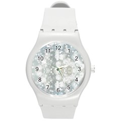 Light Circles, Blue Gray White Colors Round Plastic Sport Watch (m) by picsaspassion