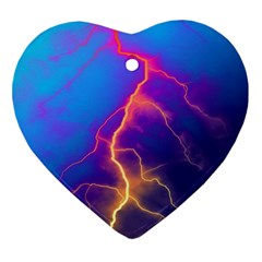 Lightning Colors, Blue Sky, Pink Orange Yellow Ornament (heart)  by picsaspassion