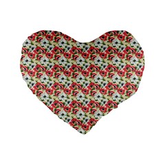 Gorgeous Red Flower Pattern Standard 16  Premium Flano Heart Shape Cushions by Brittlevirginclothing