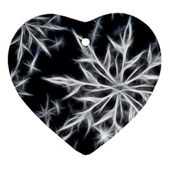 Snowflake In Feather Look, Black And White Heart Ornament (2 Sides) by picsaspassion