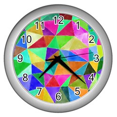 Triangles, colorful watercolor art  painting Wall Clocks (Silver) 