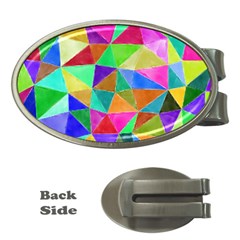 Triangles, colorful watercolor art  painting Money Clips (Oval) 