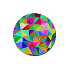 Triangles, colorful watercolor art  painting Rubber Coaster (Round) 