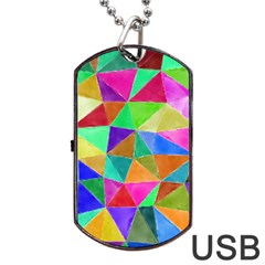 Triangles, colorful watercolor art  painting Dog Tag USB Flash (One Side)