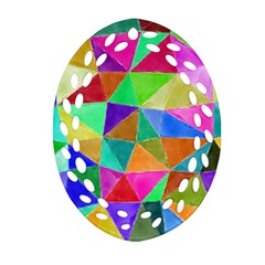 Triangles, colorful watercolor art  painting Ornament (Oval Filigree) 