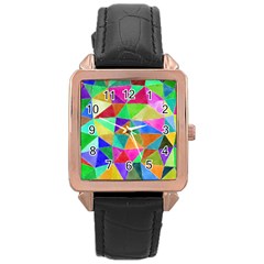 Triangles, colorful watercolor art  painting Rose Gold Leather Watch 