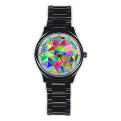 Triangles, colorful watercolor art  painting Stainless Steel Round Watch